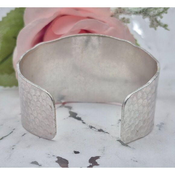 Brushed Silver Tone Hammered Wide Cuff Bracelet Brutalist Statement Piece - Picture 4 of 8